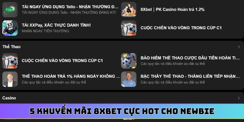 5 khuyến mãi 8XBET cực hot cho newbie
